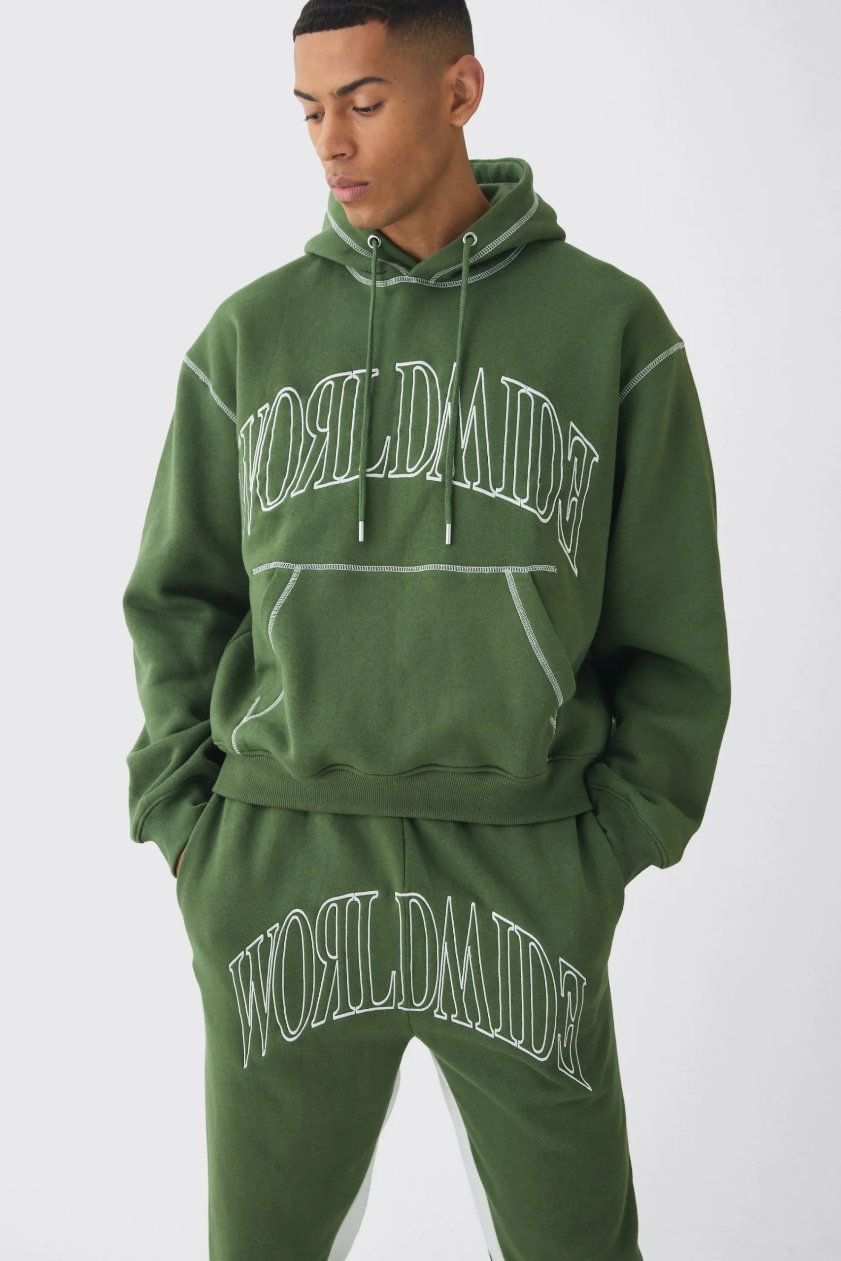 boohooMAN Oversized Worldwide Contrast Stitch Gusset Tracksuit | UK| Tracksuits