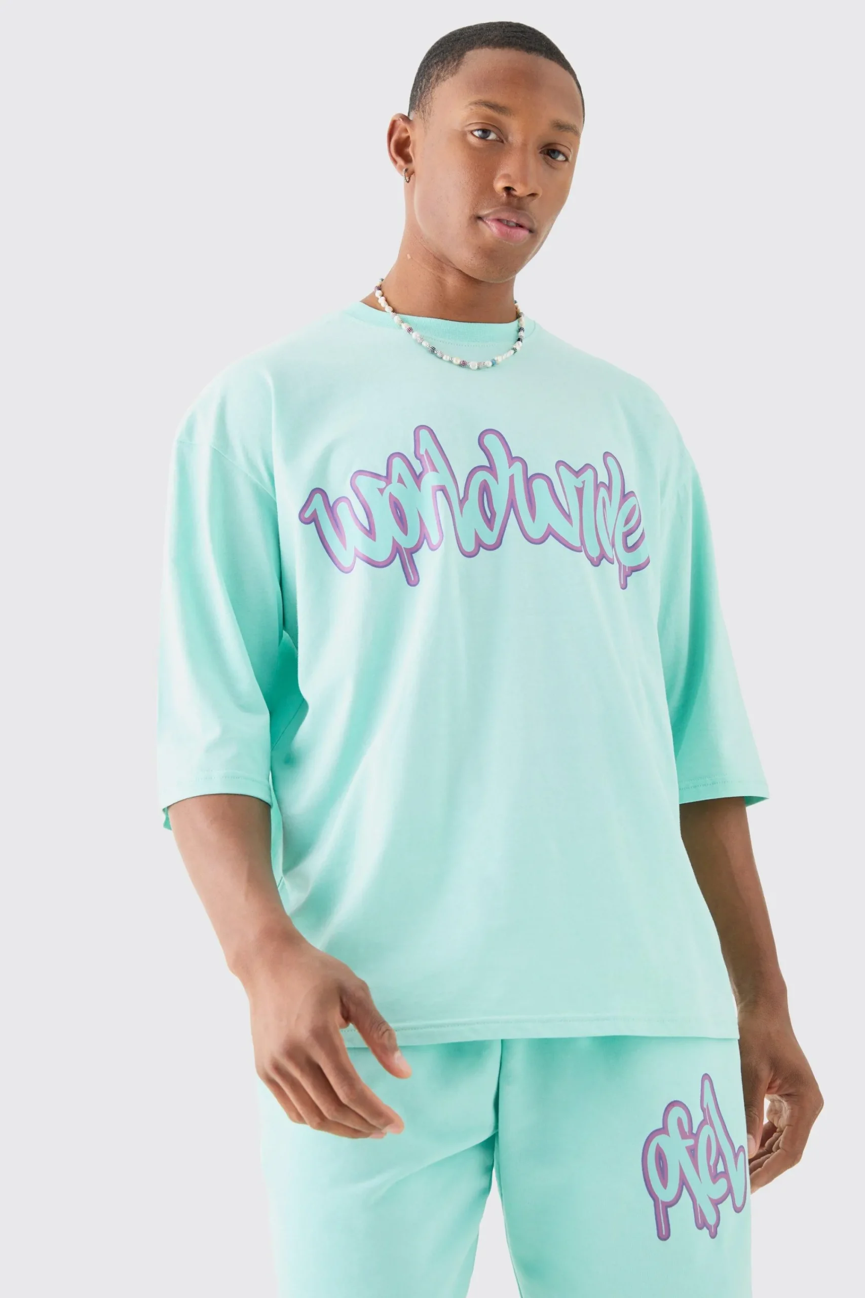 boohooMAN Oversized Worldwide Half Sleeve T-shirt And Short Set | UK| Sets & Co-Ords|Tracksuits