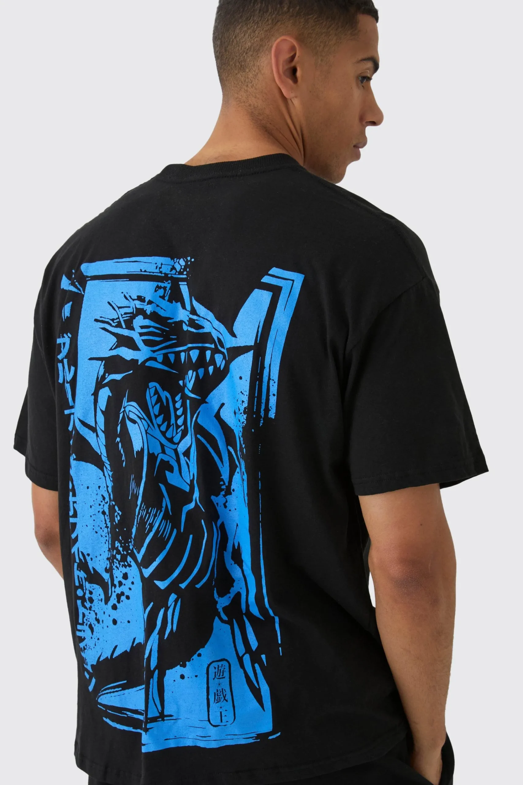 Oversized YuGiOh Blue Eyes Anime License Print T-Shirt | UK^boohooMAN Outlet