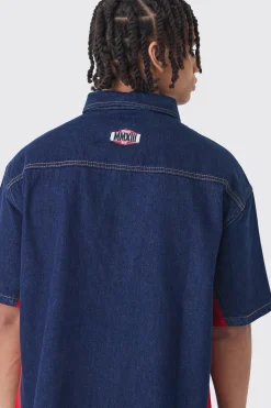 boohooMAN Oversized Zip Through Badge Denim Shirt | UK| Shirts