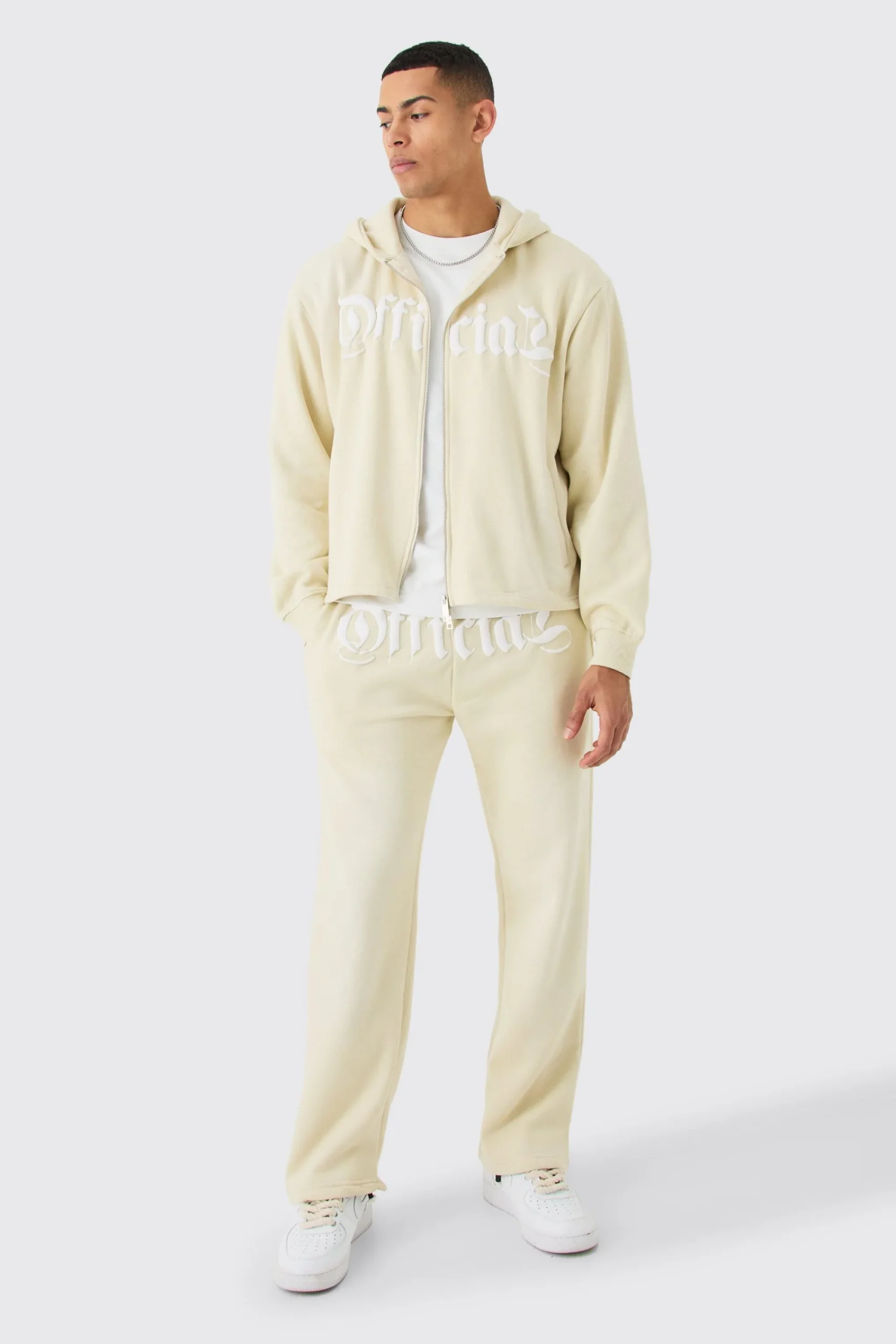 boohooMAN Oversized Zip Through Washed Puff Print Tracksuit | UK| Tracksuits