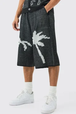 boohooMAN Palm Jacquard Ribbed Knitted Jort | UK| Tracksuits