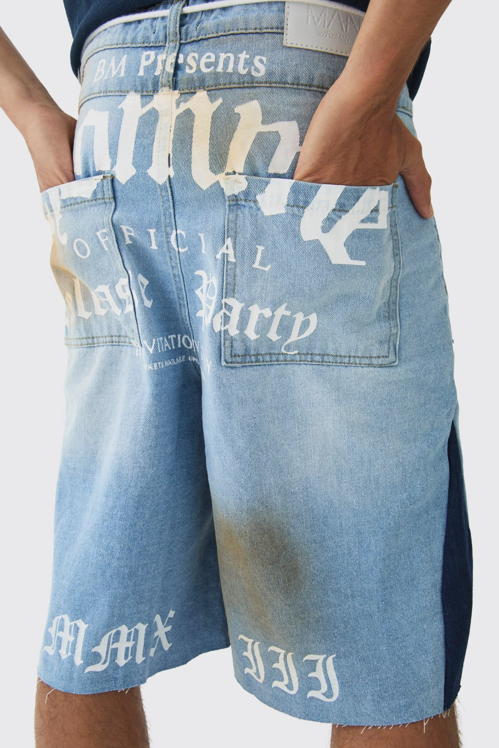 boohooMAN Parachute Homme Double Waistband Ripped Denim Jorts | UK| Shorts