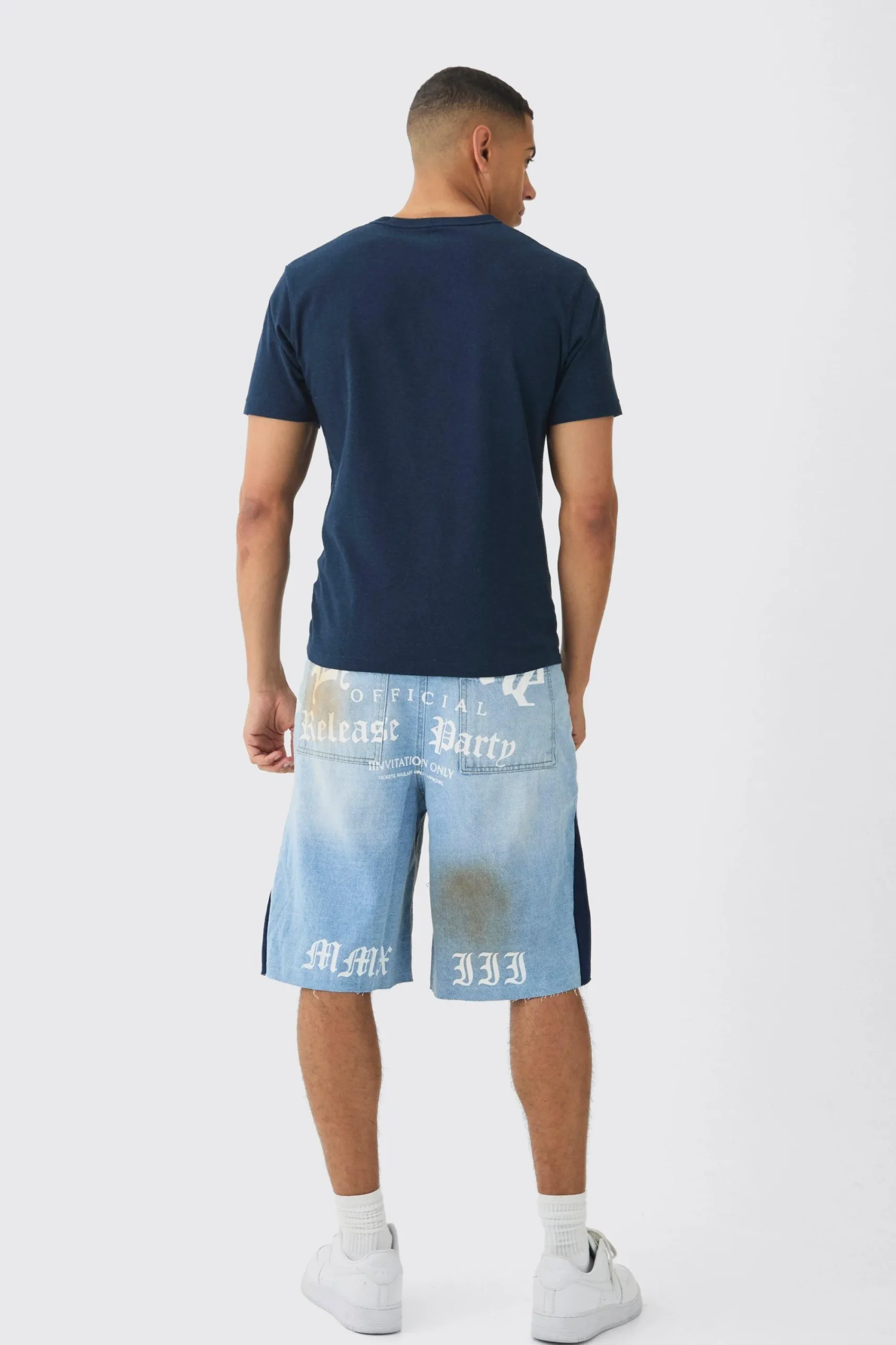 boohooMAN Parachute Homme Double Waistband Ripped Denim Jorts | UK| Shorts