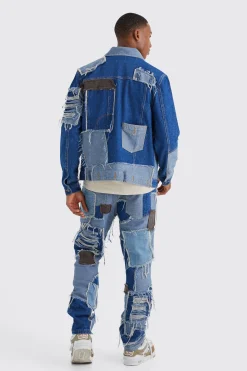 boohooMAN Patchwork Denim Jacket And Jeans Set | UK| Sets & Co-Ords
