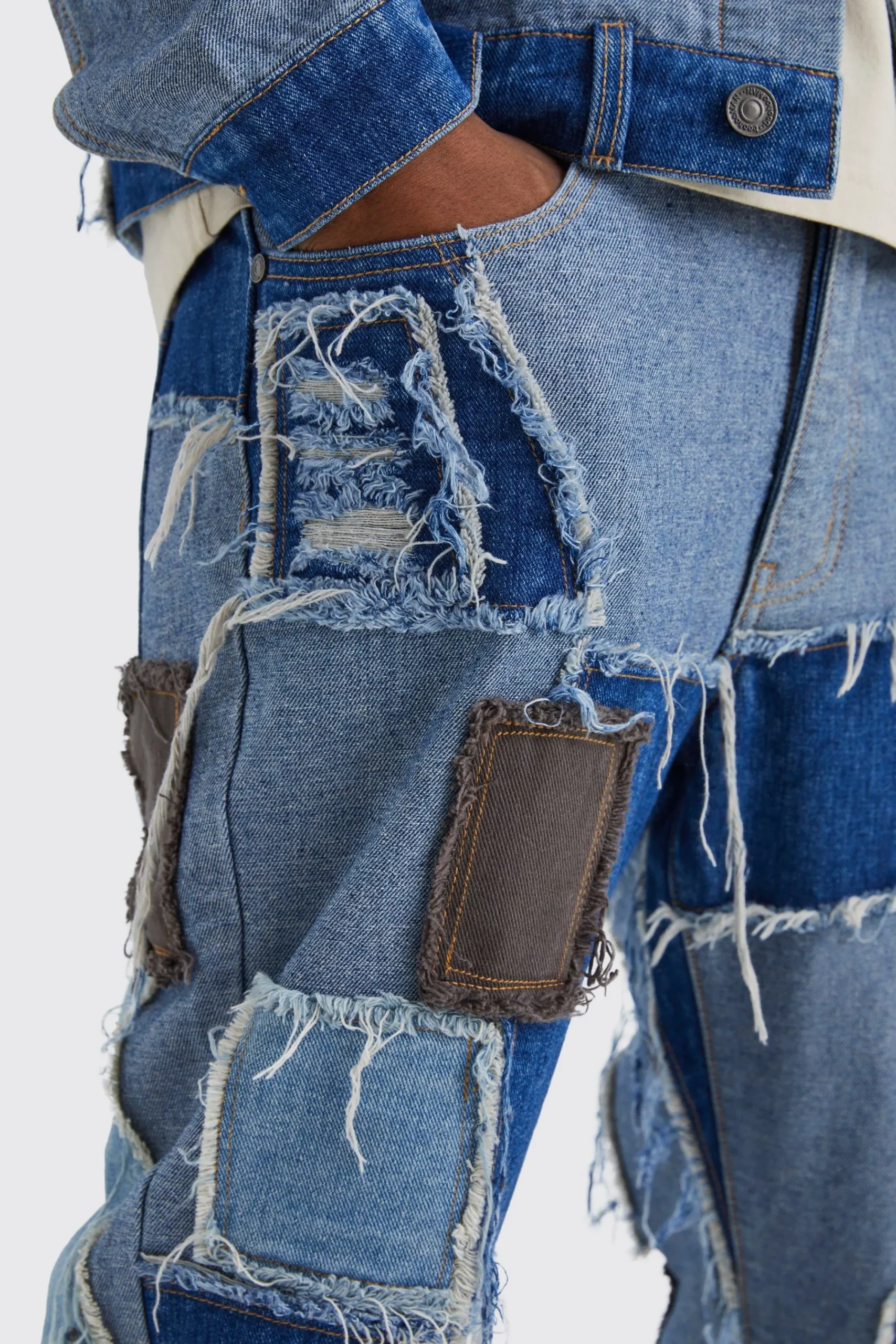 boohooMAN Patchwork Denim Jacket And Jeans Set | UK| Sets & Co-Ords