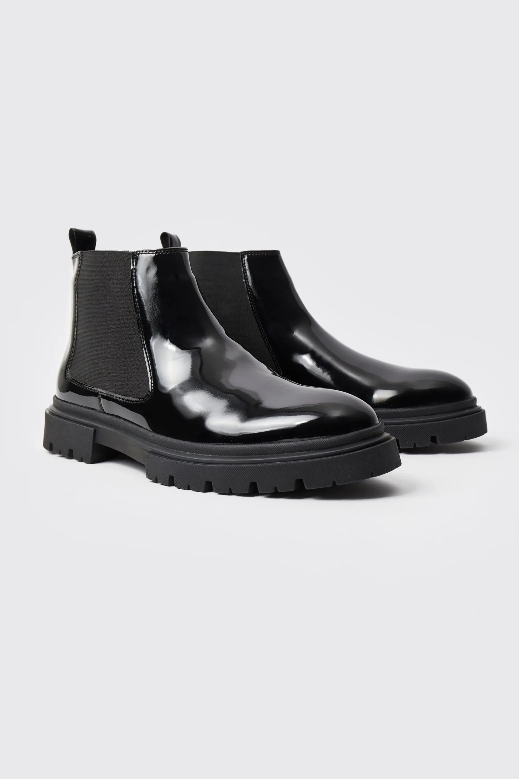 boohooMAN Patent Chelsea Boots With Track Sole | UK| Boots