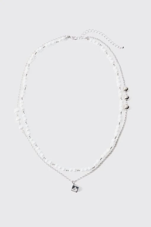 boohooMAN Pearl Chain And Dice Pendant Multi Layer Necklace | UK| Jewellery & Watches