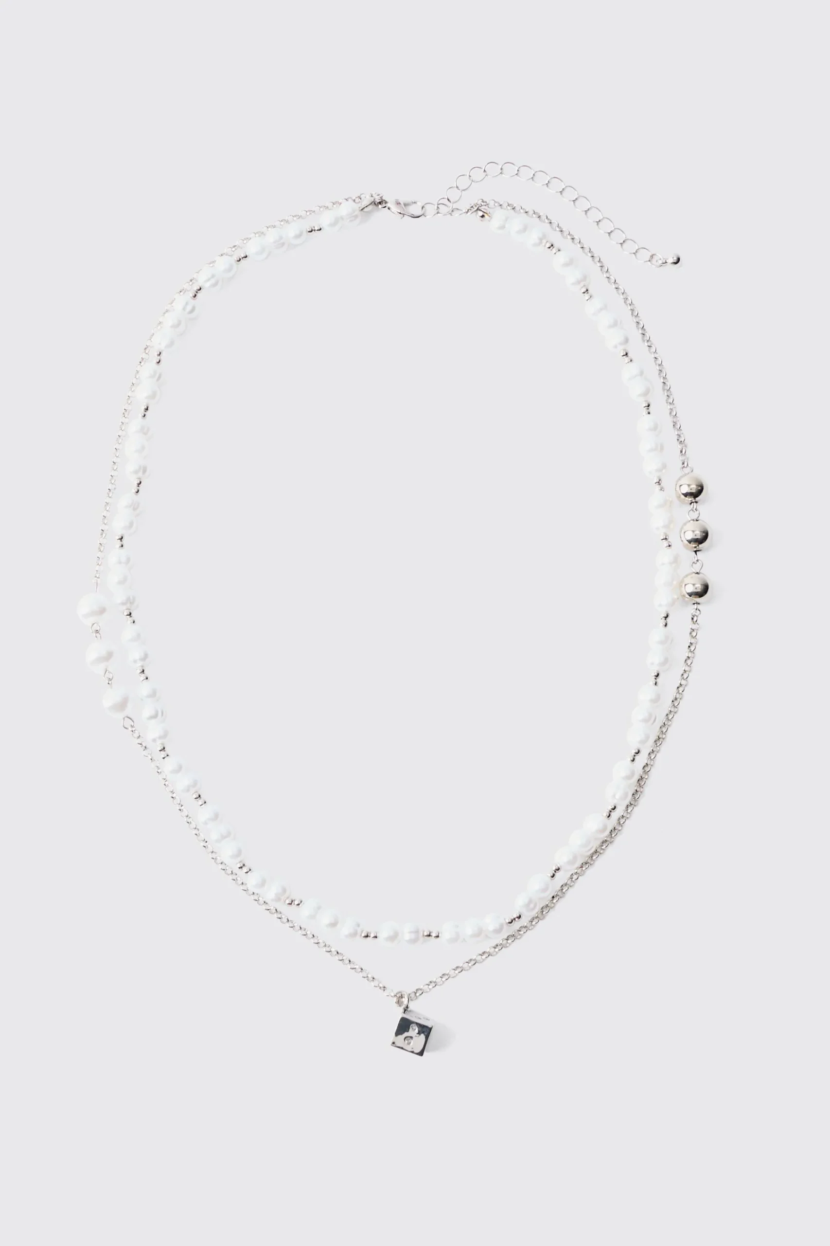 boohooMAN Pearl Chain And Dice Pendant Multi Layer Necklace | UK| Jewellery & Watches