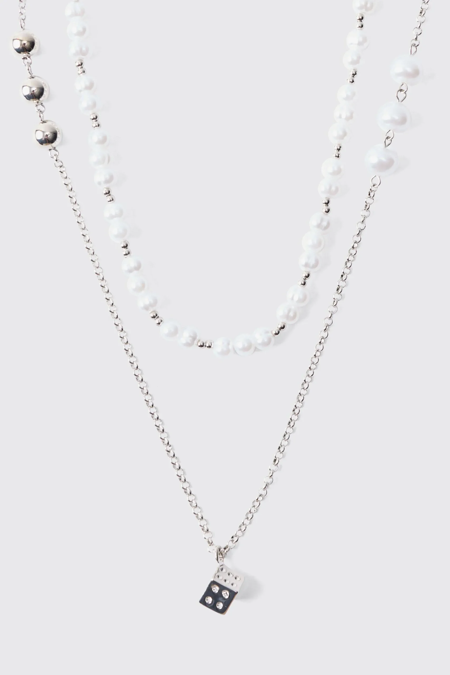 boohooMAN Pearl Chain And Dice Pendant Multi Layer Necklace | UK| Jewellery & Watches