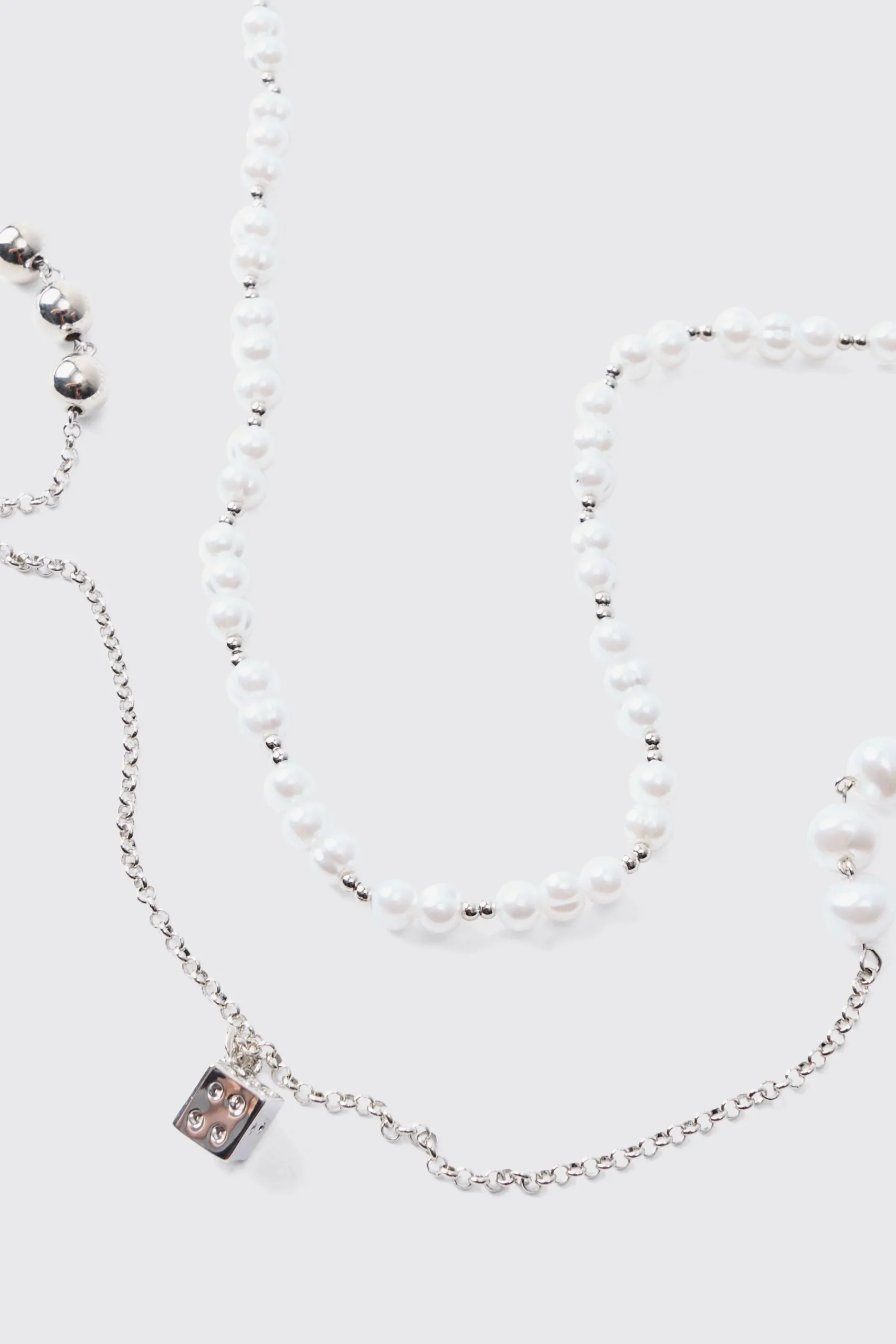boohooMAN Pearl Chain And Dice Pendant Multi Layer Necklace | UK| Jewellery & Watches