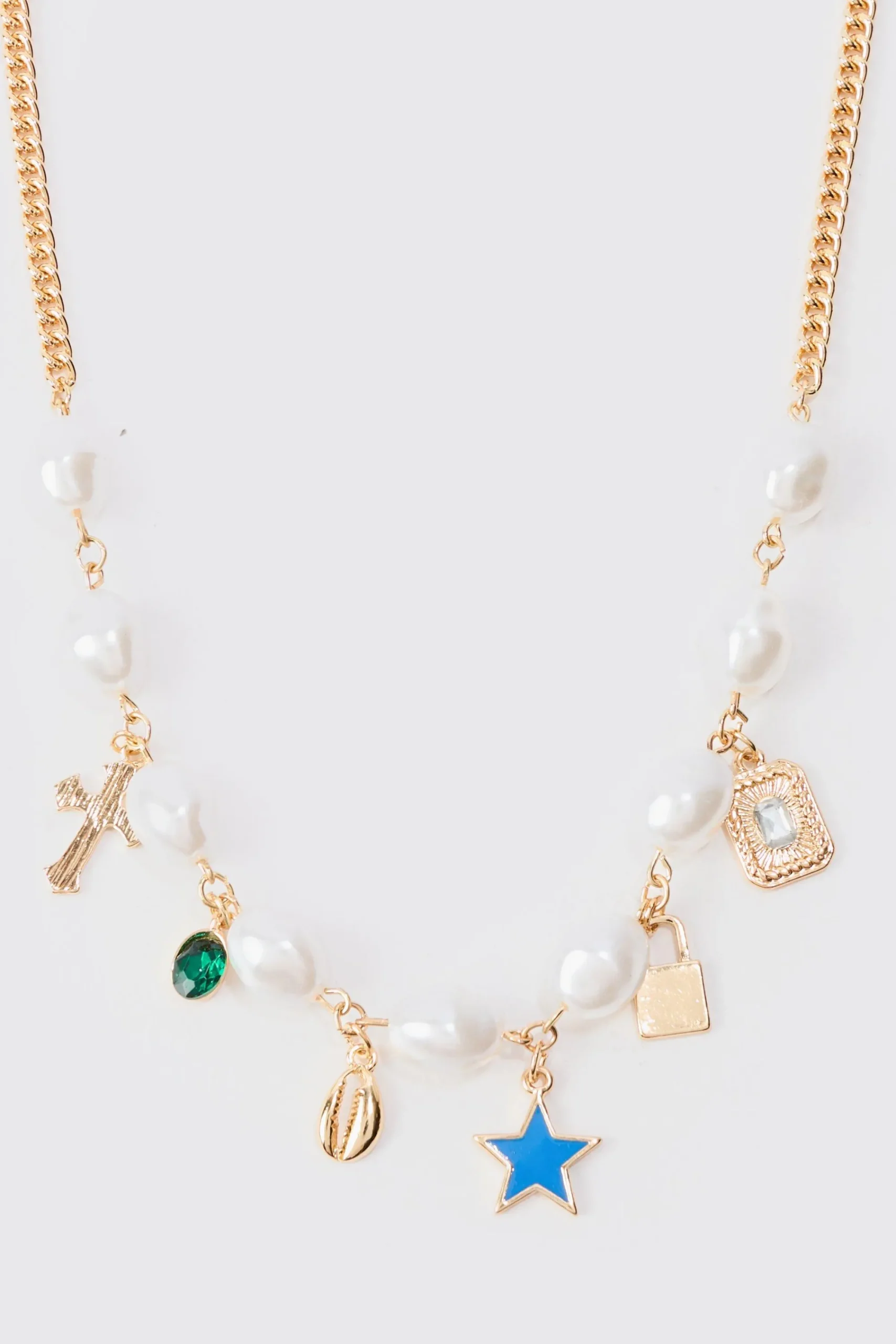 boohooMAN Pearl Chain And Mixed Pendant Necklace In | UK| Jewellery & Watches