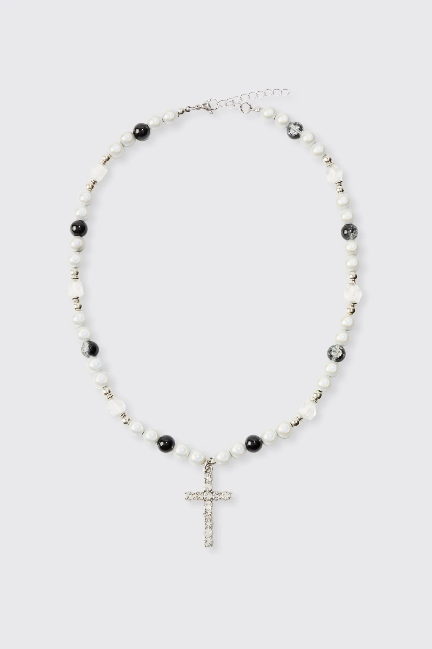 boohooMAN Pearl Cross Pendant Necklace | UK| Jewellery & Watches