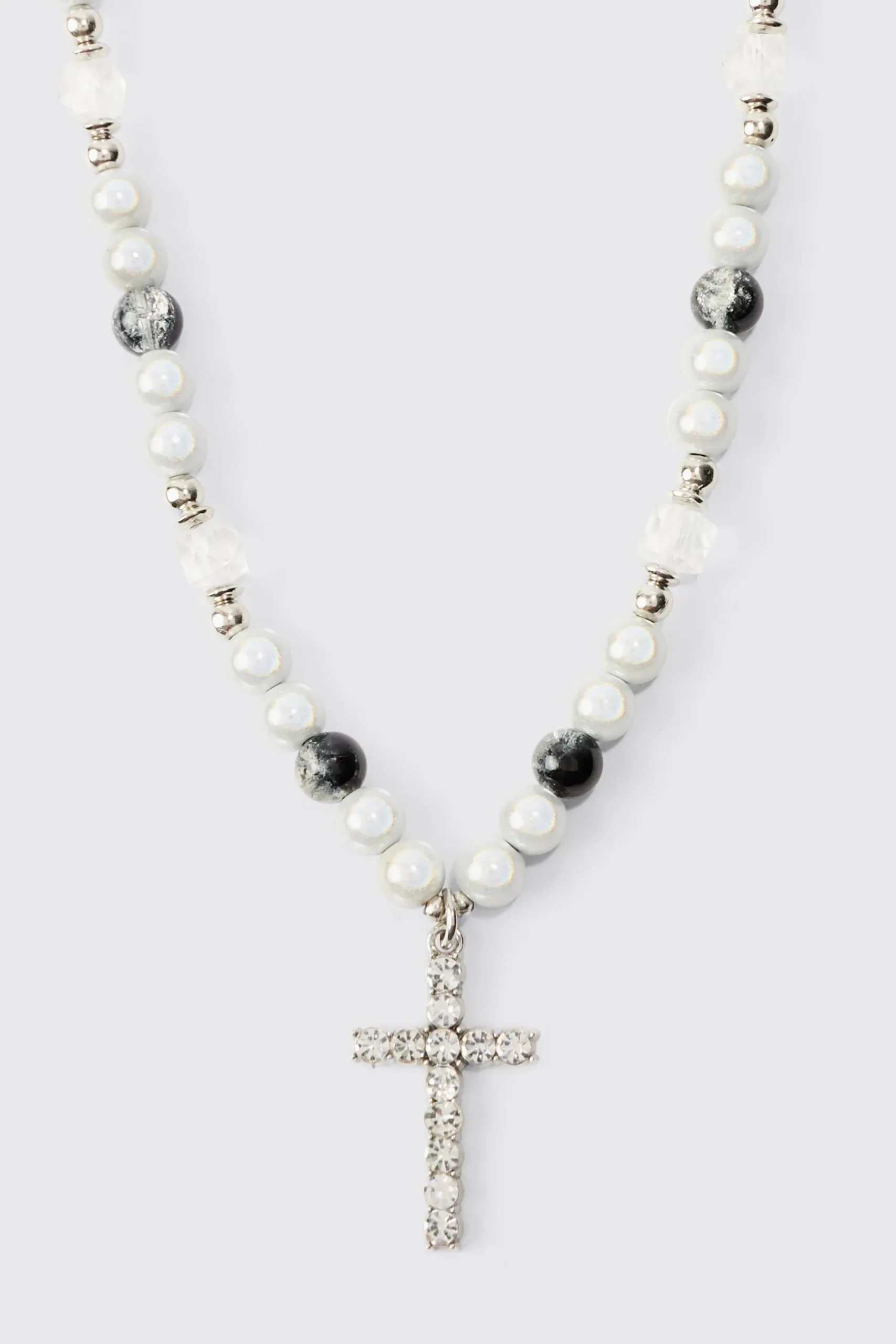 boohooMAN Pearl Cross Pendant Necklace | UK| Jewellery & Watches