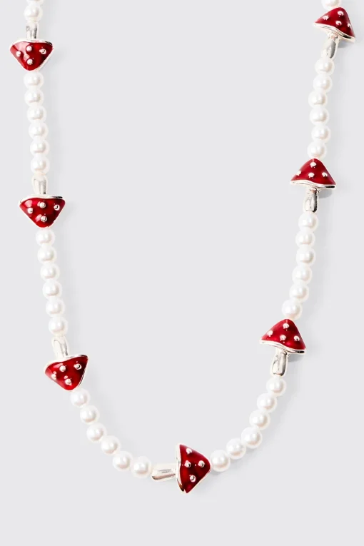 boohooMAN Pearl Mushroom Pendant Necklace | UK| Jewellery & Watches