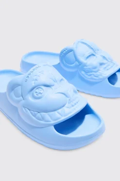 boohooMAN Perforated Evil Teddy Slider | UK| Sliders & Slippers