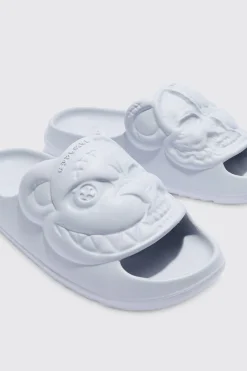 boohooMAN Perforated Evil Teddy Slider | UK| Sliders & Slippers