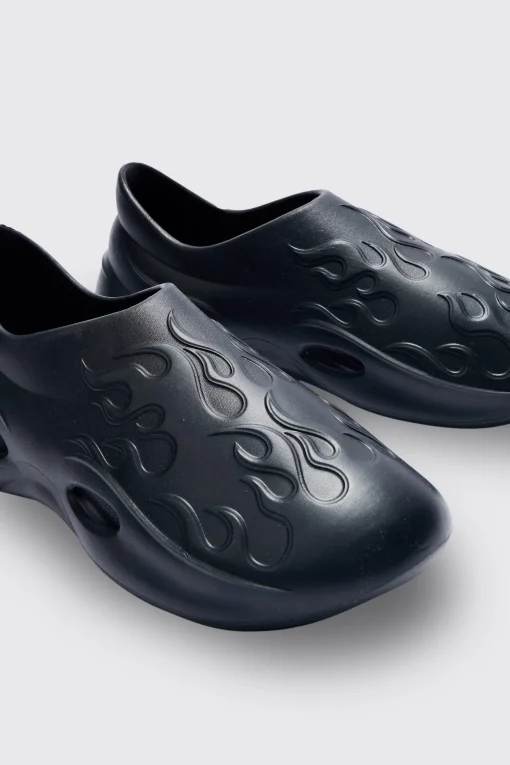boohooMAN Perforated Flame Moulded Mule | UK| Sliders & Slippers