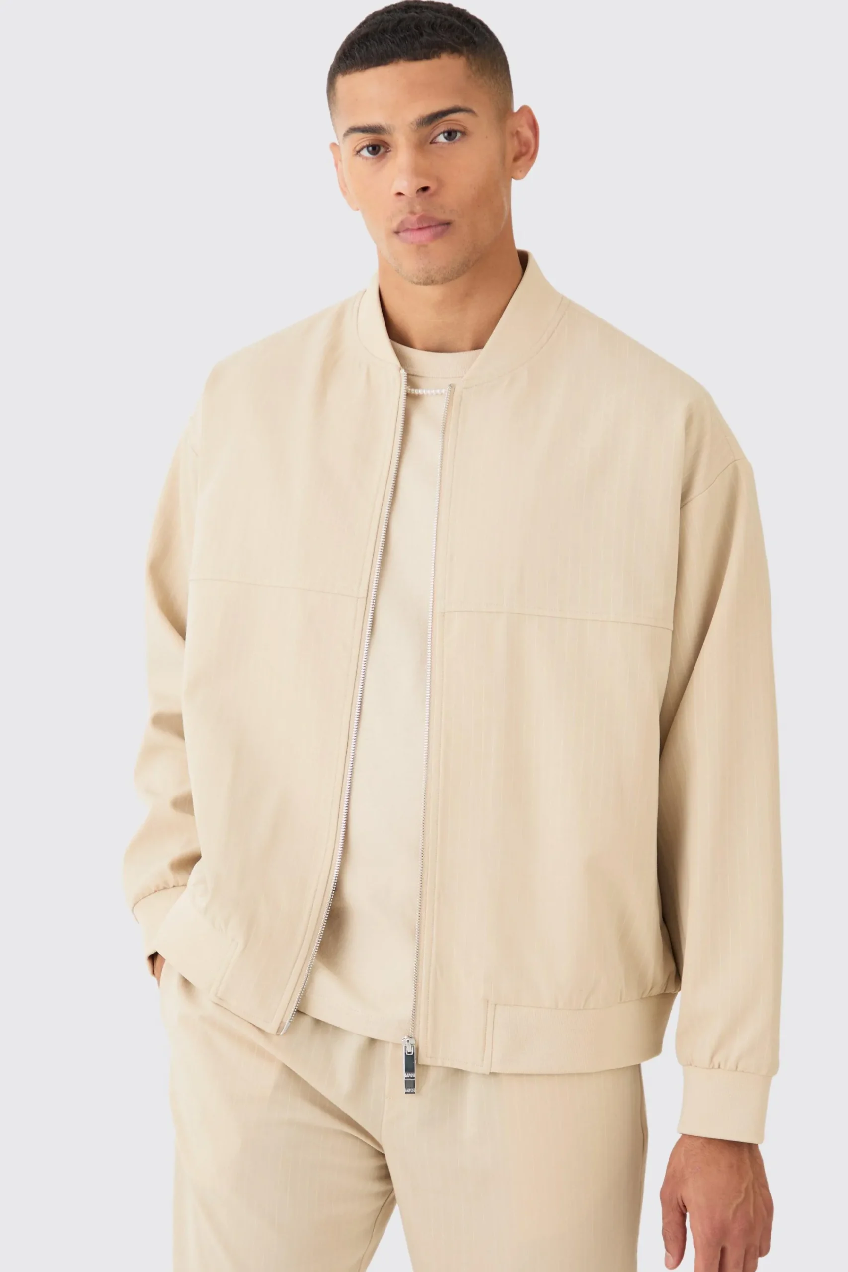 boohooMAN Pinstripe Oversized Smart Bomber Jacket | UK| Suits & Tailoring