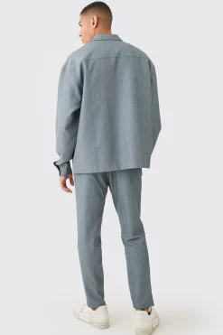 boohooMAN Pinstripe Relaxed Fit Longline Smart Harrington Jacket | UK| Suits & Tailoring
