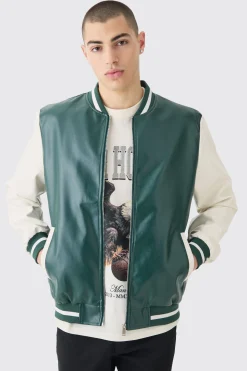 boohooMAN Plain PU Varsity Jacket In | UK| Coats & Jackets