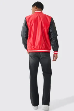 boohooMAN Plain PU Varsity Jacket In | UK| Coats & Jackets