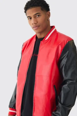 boohooMAN Plain PU Varsity Jacket In | UK| Coats & Jackets