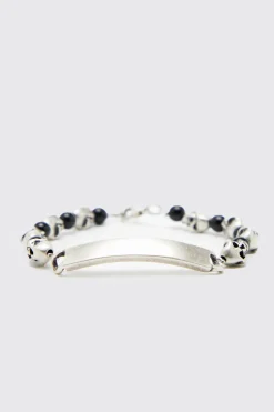 boohooMAN Plaque Skull Bead Bracelet | UK| Jewellery & Watches