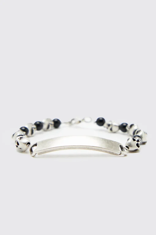 boohooMAN Plaque Skull Bead Bracelet | UK| Jewellery & Watches