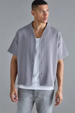 boohooMAN Pleated Boxy Short Sleeve Collarless Shirt | UK| Shirts