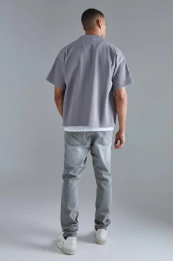 boohooMAN Pleated Boxy Short Sleeve Collarless Shirt | UK| Shirts