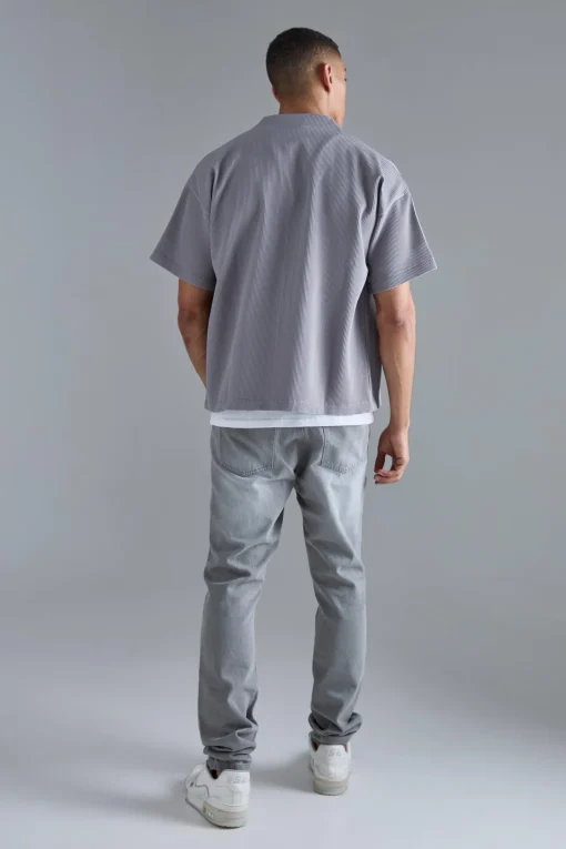 boohooMAN Pleated Boxy Short Sleeve Collarless Shirt | UK| Shirts
