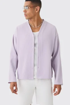 boohooMAN Pleated Longsleeve Collarless Boxy Shirt | UK| Shirts