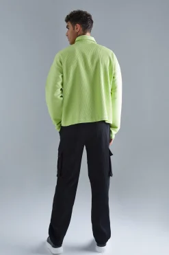 boohooMAN Pleated Longsleeve Zip Up Boxy Shirt | UK| Shirts