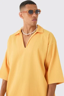 boohooMAN Pleated Oversized Boxy V Neck Shirt | UK| Shirts