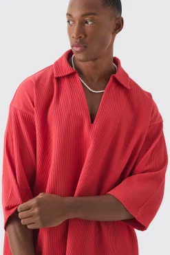 boohooMAN Pleated Oversized V Neck Shirt | UK| Shirts