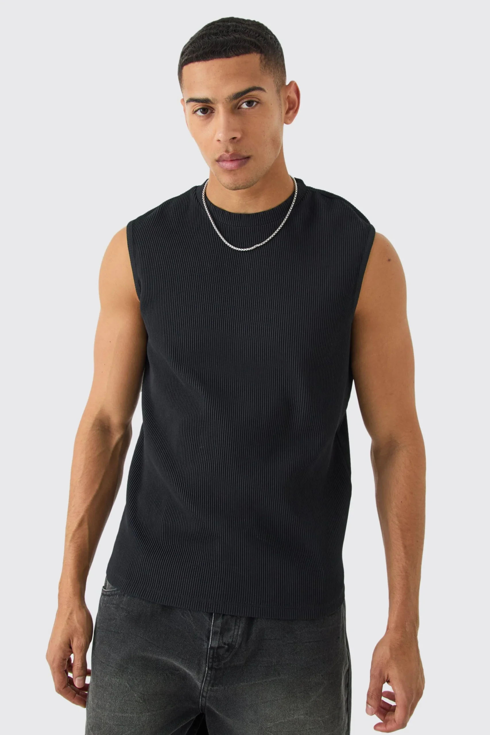 Pleated Sleeveless Tank | UK^boohooMAN Outlet