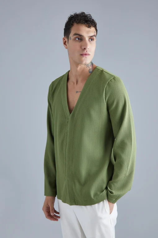 boohooMAN Pleated Slim Collarless Concealed Button Blazer | UK| Suits & Tailoring