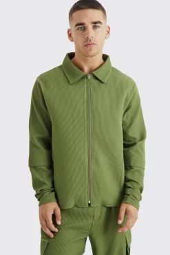 boohooMAN Pleated Zip Shirt & Elasticated Straight Cargo Set | UK| Sets & Co-Ords