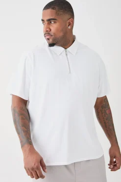 Plus 1/4 Zip Pique Polo | UK^boohooMAN Sale