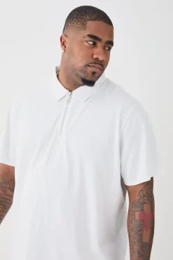Plus 1/4 Zip Pique Polo | UK^boohooMAN Sale