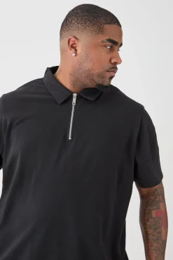 Plus 1/4 Zip Pique Polo | UK^boohooMAN New