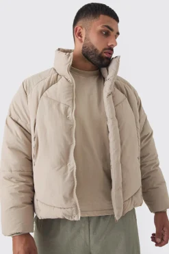 boohooMAN Plus Abstract Quilted Funnel Neck Puffer Jacket In | UK| Coats & Jackets