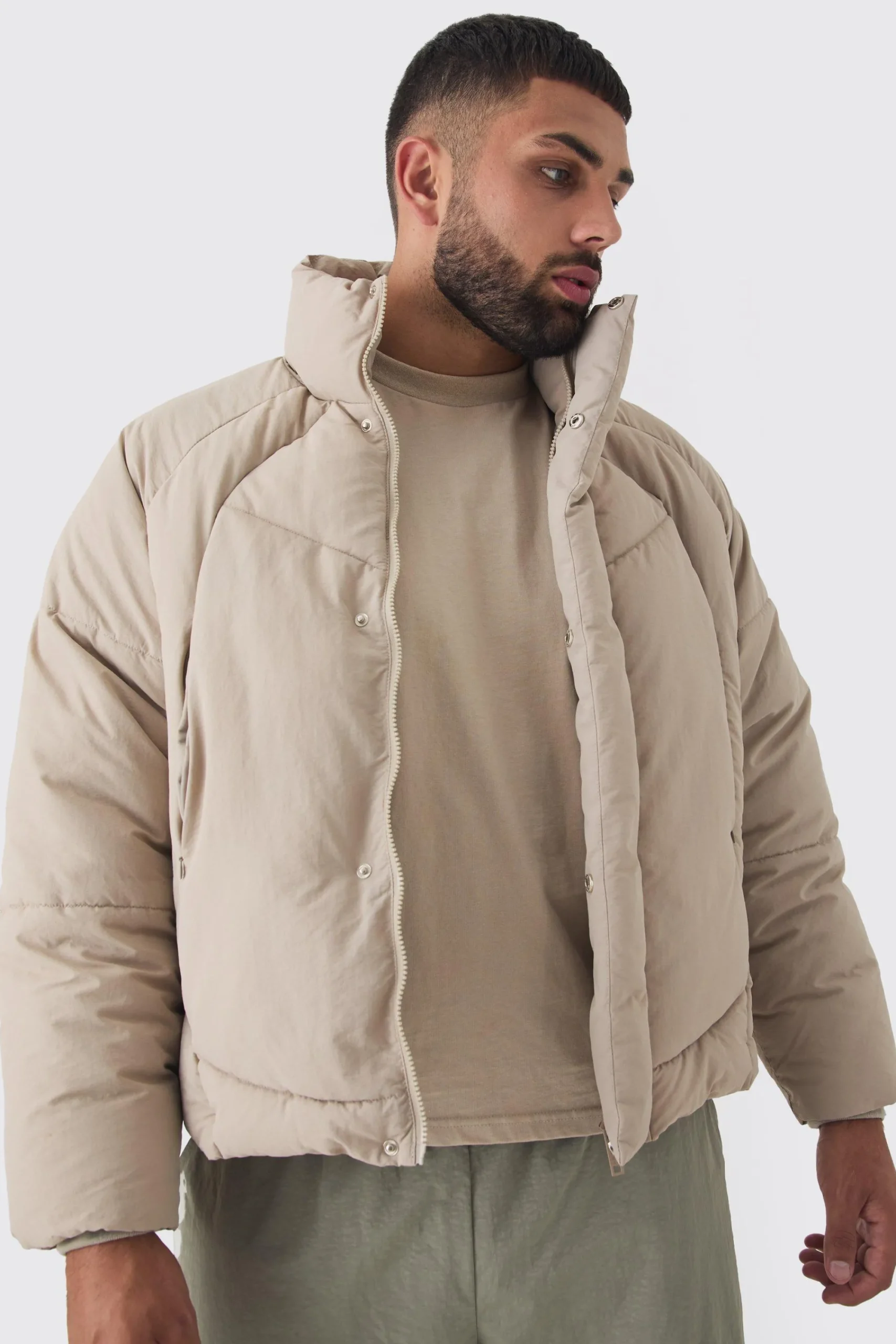boohooMAN Plus Abstract Quilted Funnel Neck Puffer Jacket In | UK| Coats & Jackets