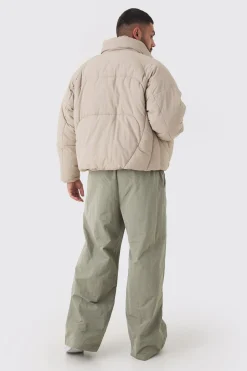 boohooMAN Plus Abstract Quilted Funnel Neck Puffer Jacket In | UK| Coats & Jackets