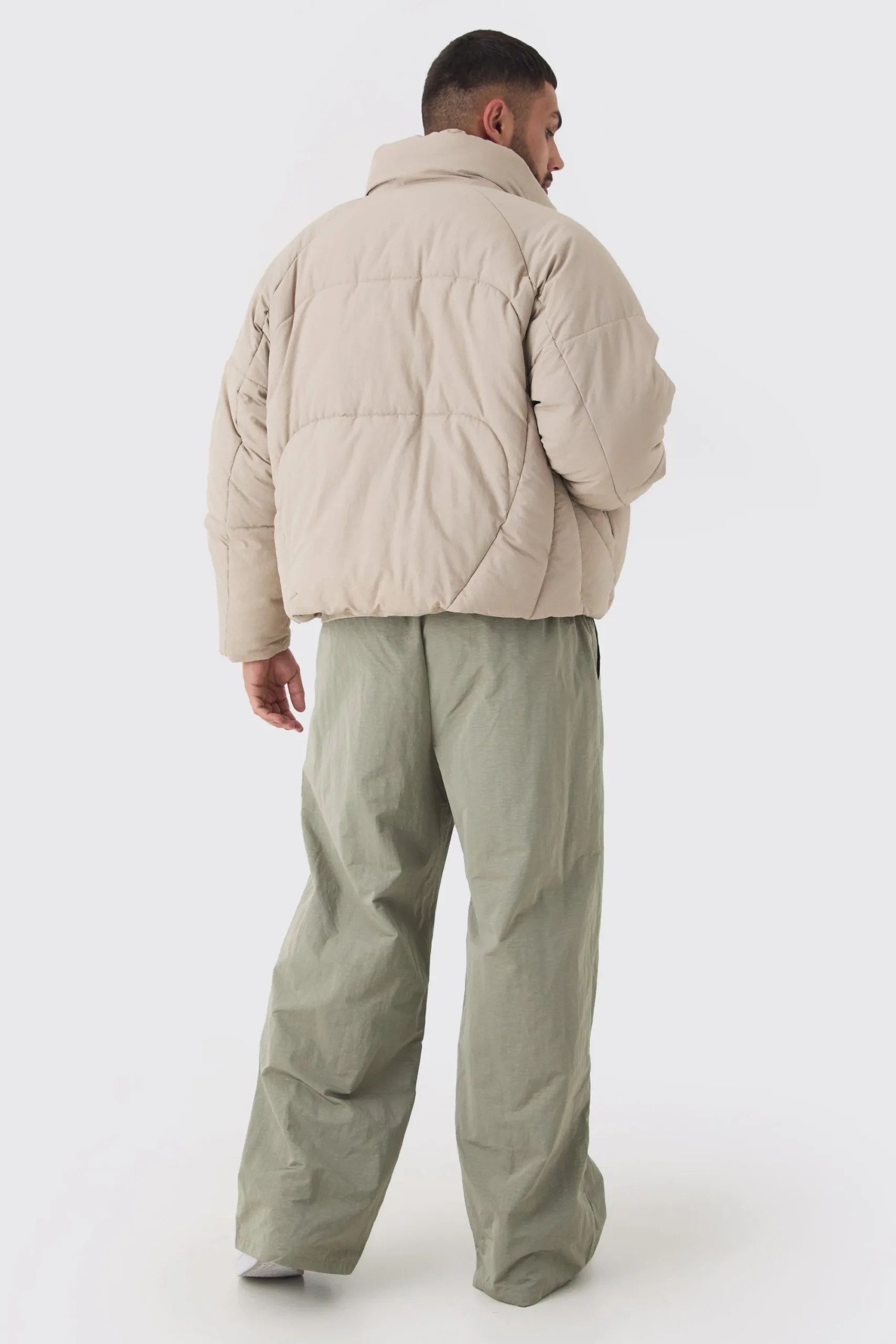 boohooMAN Plus Abstract Quilted Funnel Neck Puffer Jacket In | UK| Coats & Jackets