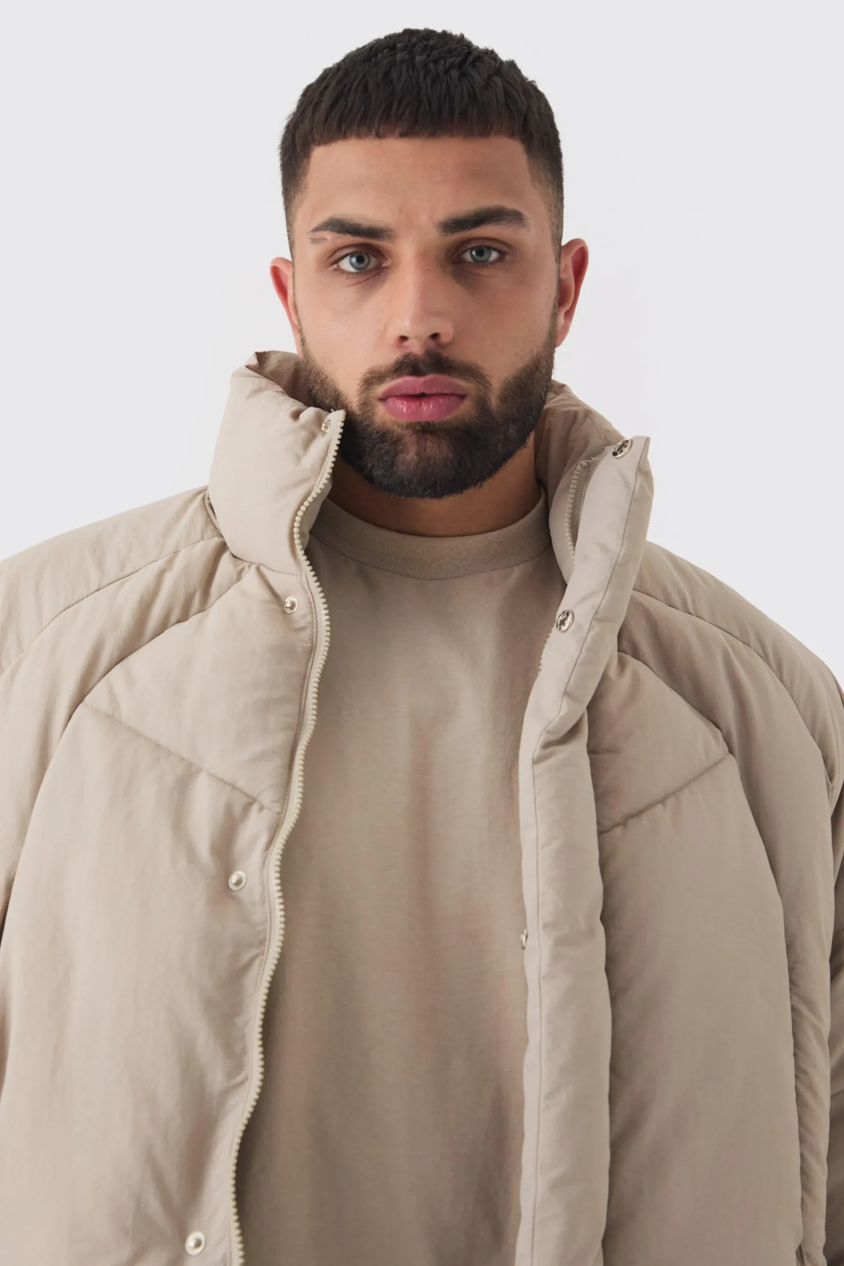 boohooMAN Plus Abstract Quilted Funnel Neck Puffer Jacket In | UK| Coats & Jackets