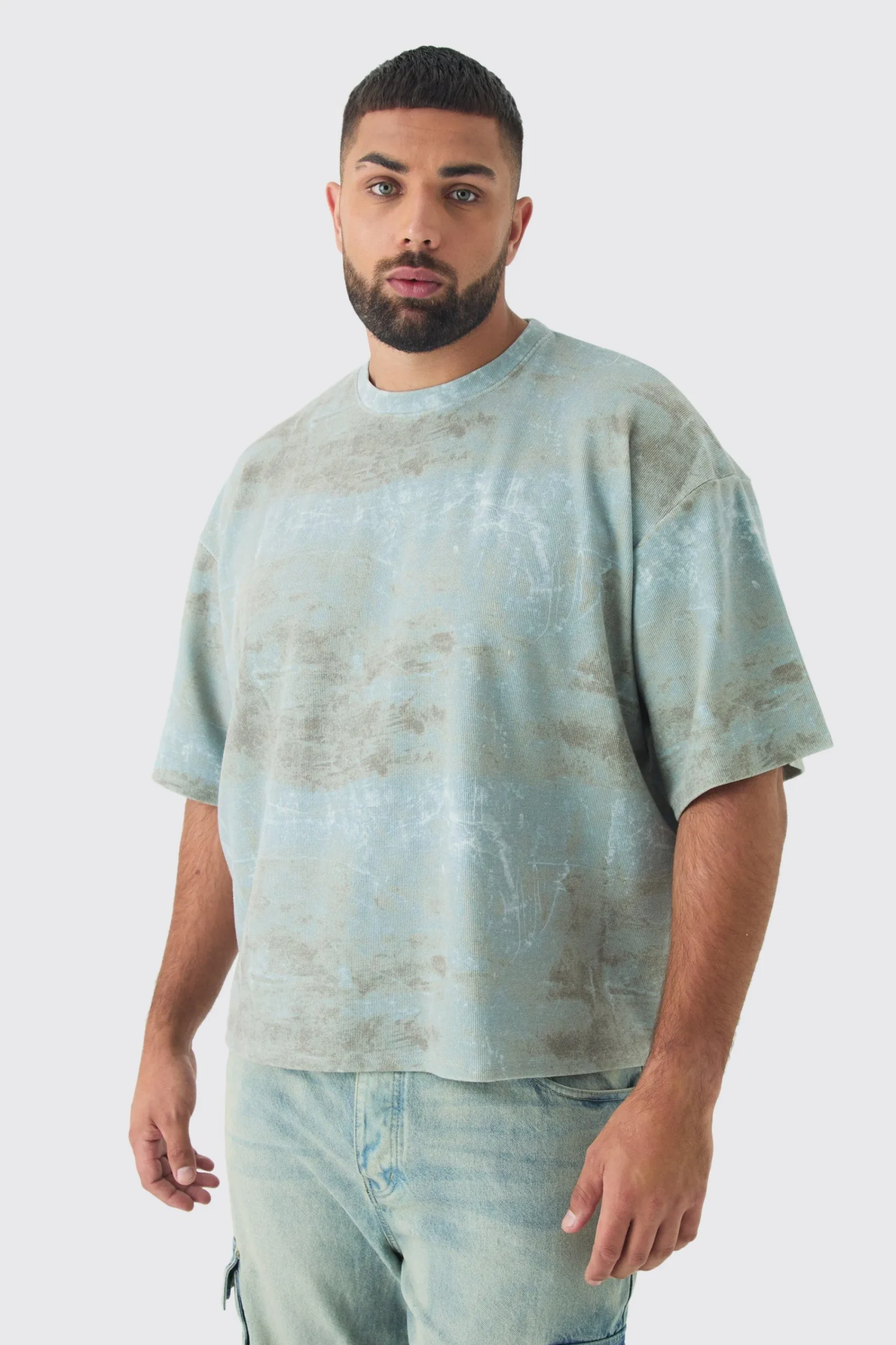 Plus Acid Wash Compact Rib Boxy Oversized T-Shirt | UK^boohooMAN Sale