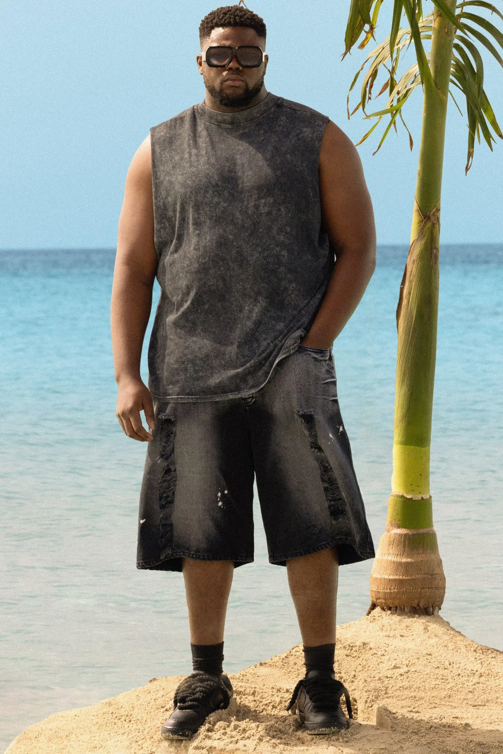 boohooMAN Plus Acid Wash Distressed Denim Jorts | UK| Shorts