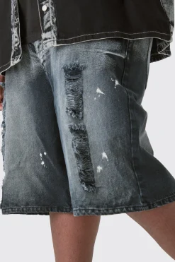 boohooMAN Plus Acid Wash Distressed Denim Jorts | UK| Shorts